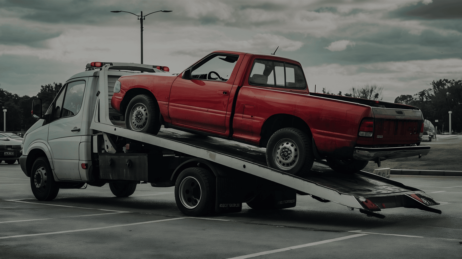 broken-red-pickup-car-loaded-onto-white-towing-truck